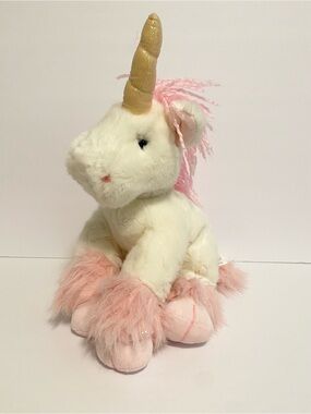 Russ Aurora Unicorn Plush Pink & White With Hearts Pink Yarn Mane Stuffed Animal